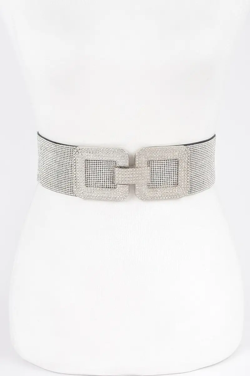 Rhinestone Buckle Plus Size Elastic Belt 1