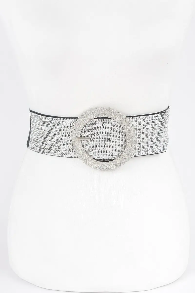 Rhinestone Buckle Plus Size Elastic Belt 1