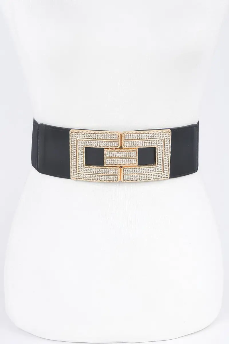 Rhinestone Buckles Plus Size Elastic Belt 1
