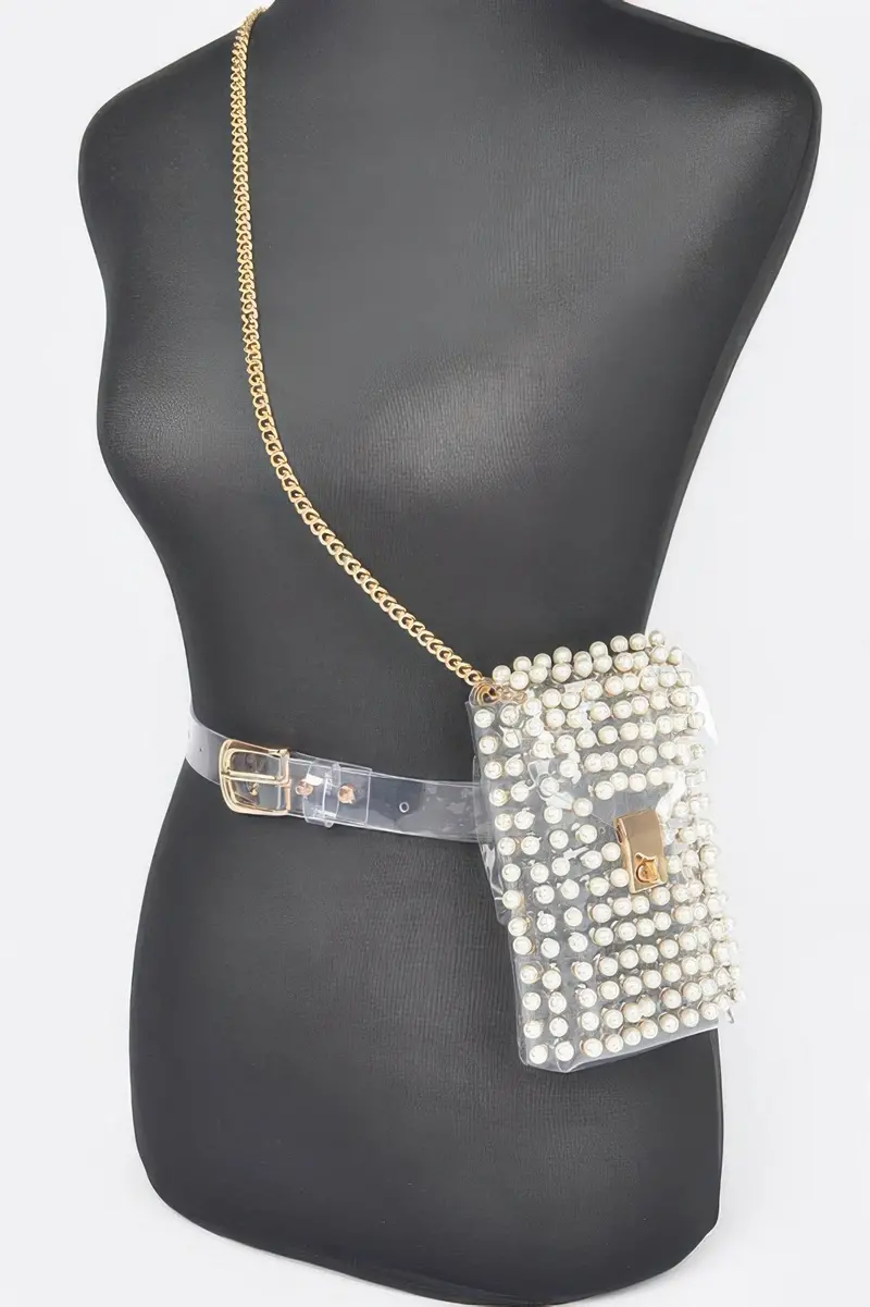 Rhinestone Clear Plus Size Belt Bag W/Chain 1
