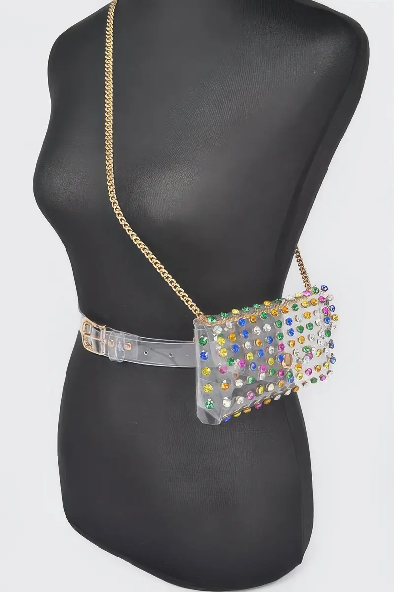 Rhinestone Clear Plus Size Belt Bag W/Chain 1