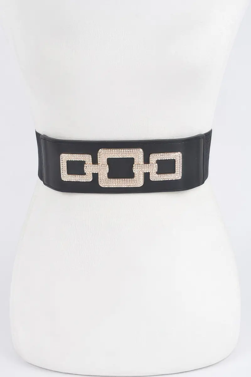 Rhinestone Link Plus Size Elastic Belt 1