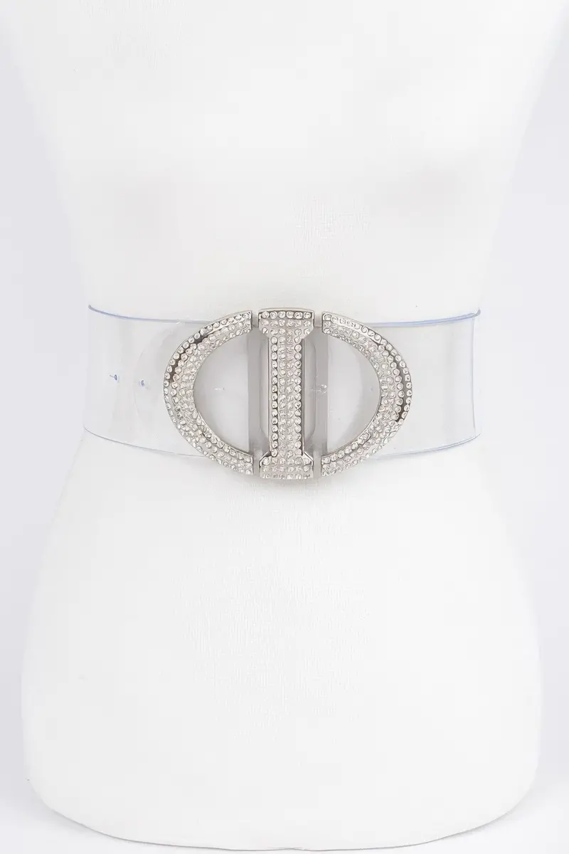 Rhinestone Metal Buckle Plus Size Transparent Belt 1