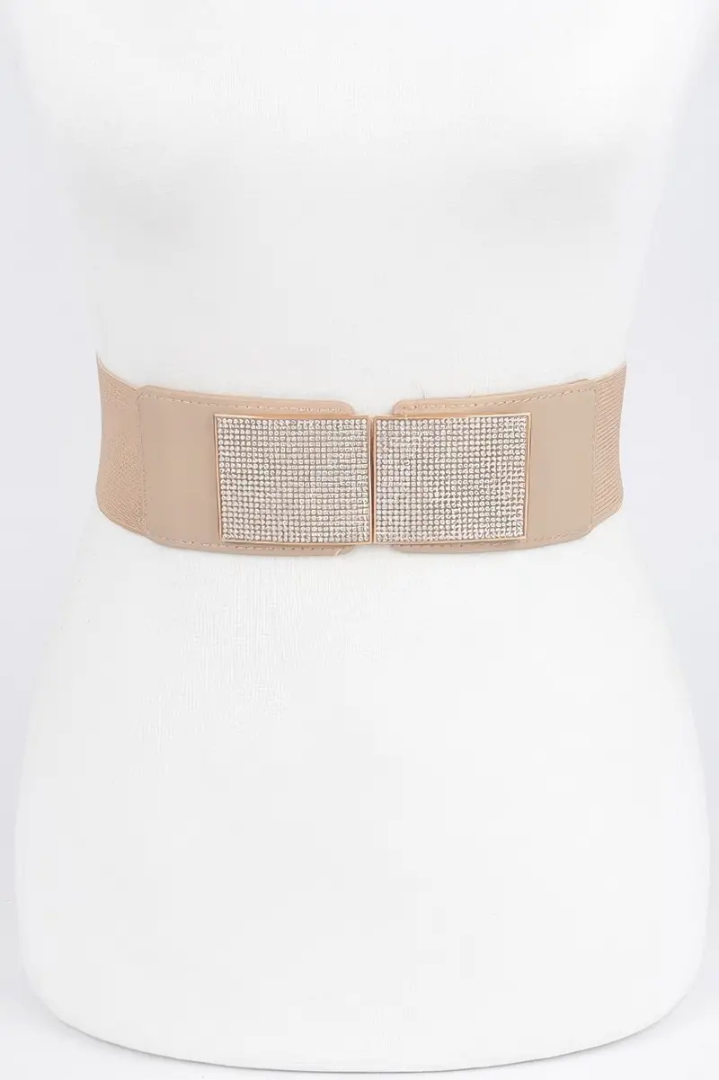 Rhinestone Metal Buckle Stretch Belt 3