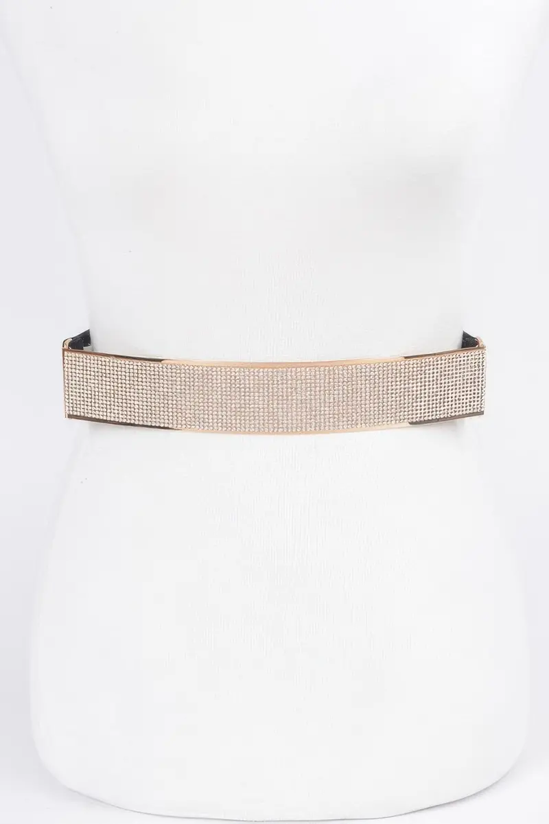 Rhinestone Metal Plate Elastic Belt 1