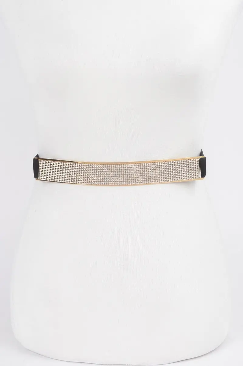 Rhinestone Metal Plate Elastic Belt 1