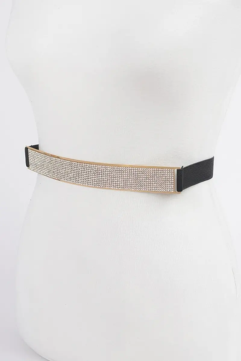 Rhinestone Metal Plate Elastic Belt 2