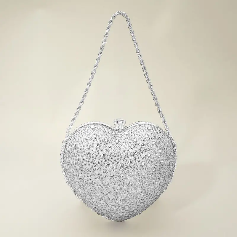 Rhinestone Studded Heart Shaped Evening Clutch Crossbody Bag 1