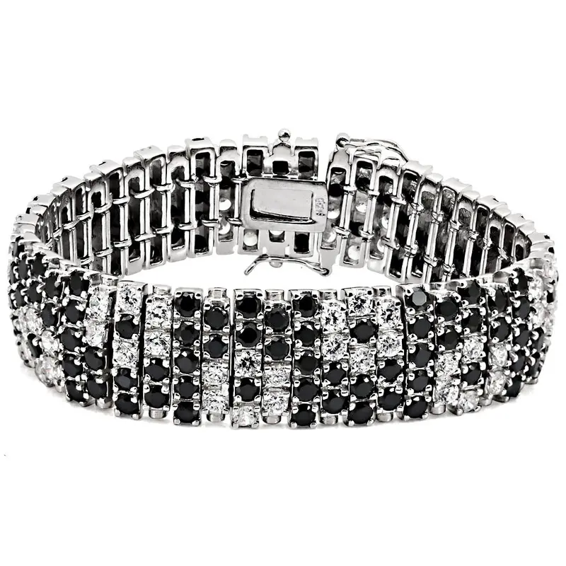 Rhodium 925 Sterling Silver Bracelet With Aaa Grade Cz In Black Diamond 1