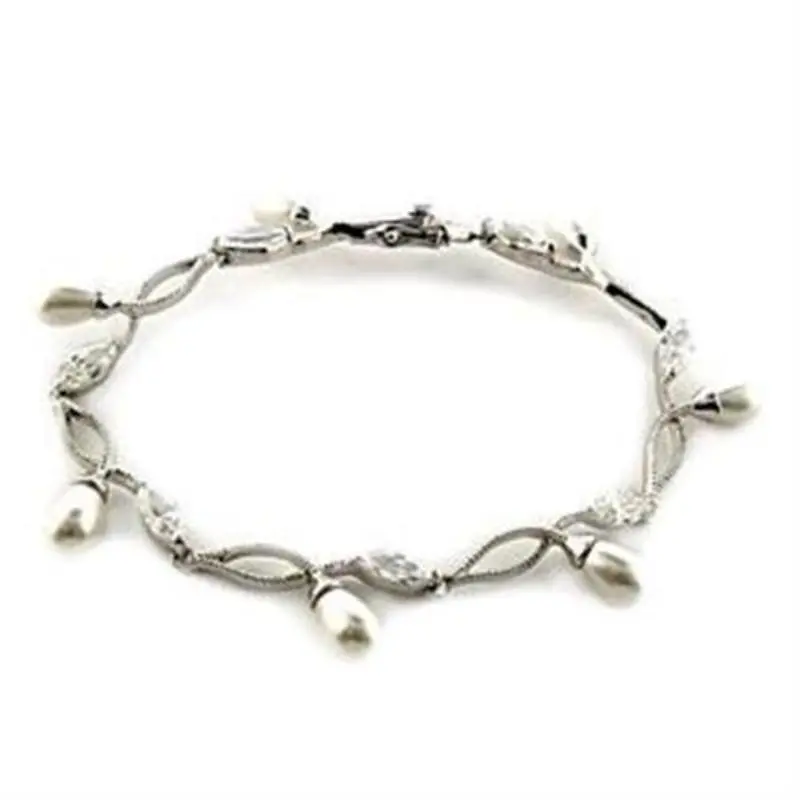 Rhodium 925 Sterling Silver Bracelet With Synthetic Pearl In White 1