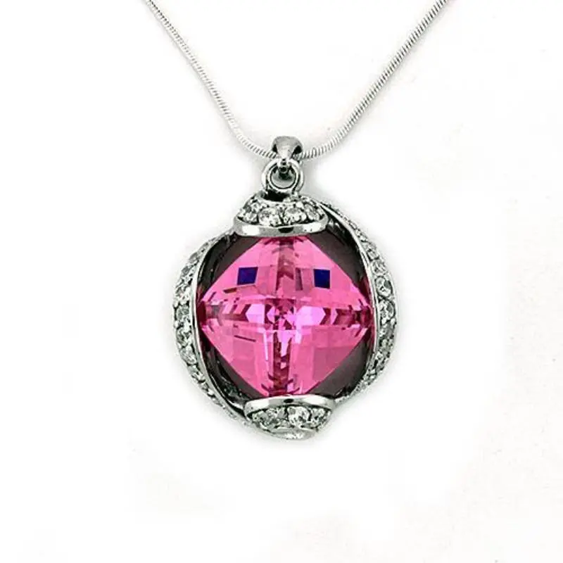 Rhodium 925 Sterling Silver Chain Pendant With Aaa Grade Cz In Rose 1