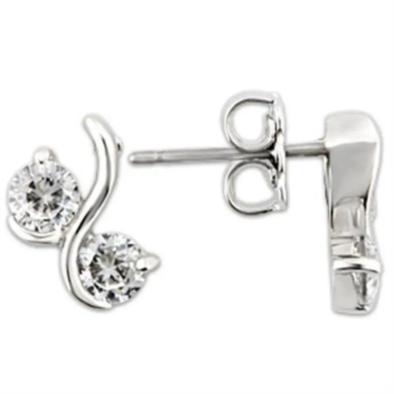 Rhodium 925 Sterling Silver Earrings With Aaa Grade Cz In Clear 1