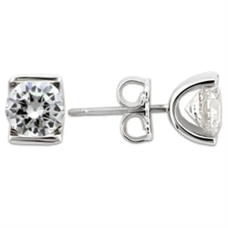 Rhodium 925 Sterling Silver Earrings With Aaa Grade Cz In Clear 1