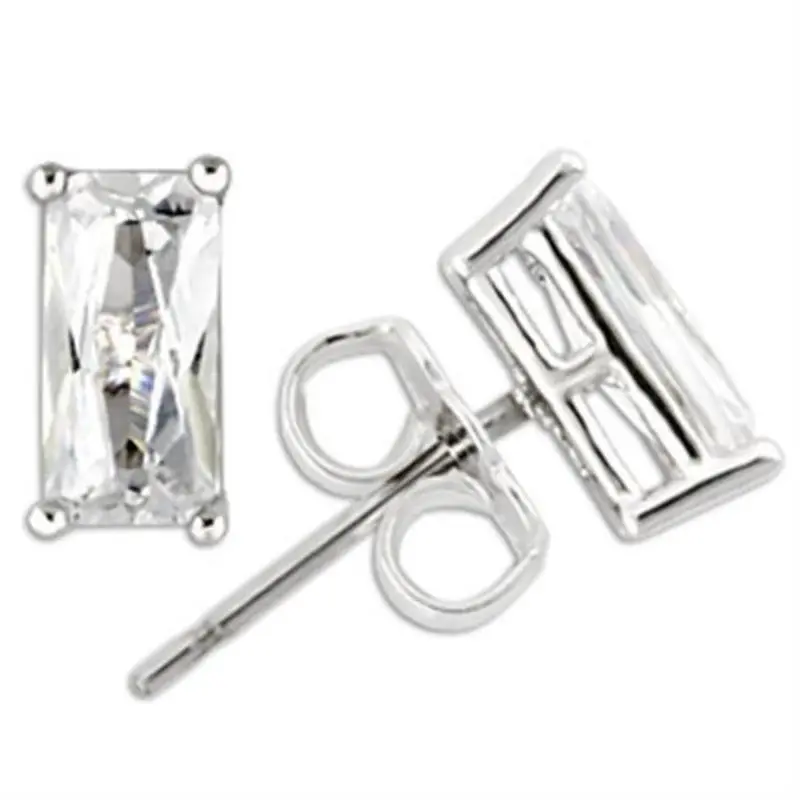Rhodium 925 Sterling Silver Earrings With Aaa Grade Cz In Clear 1