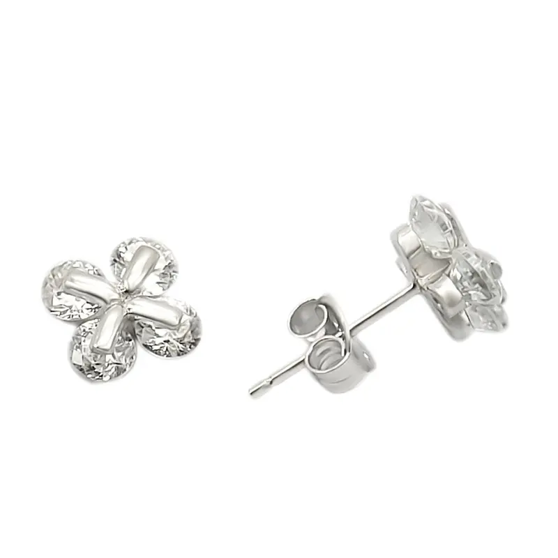 Rhodium 925 Sterling Silver Earrings With Aaa Grade Cz In Clear 1