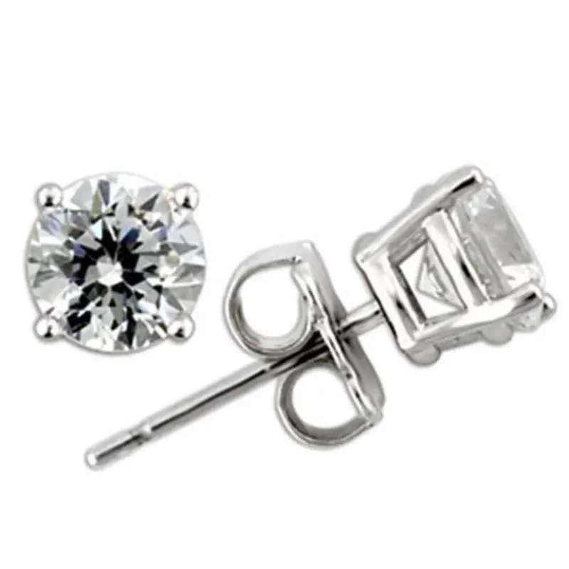 Rhodium 925 Sterling Silver Earrings With Aaa Grade Cz In Clear 1