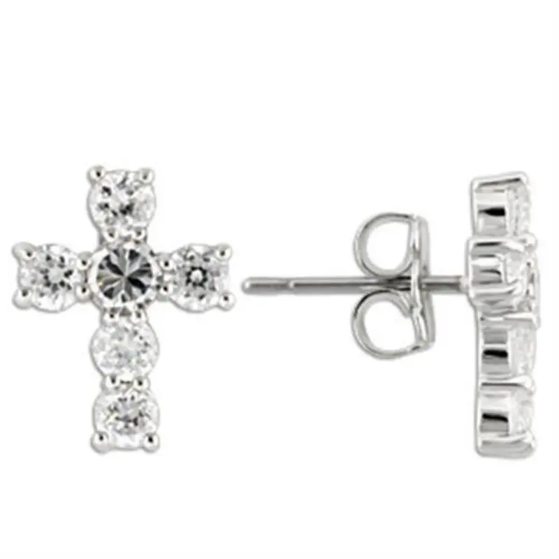 Rhodium 925 Sterling Silver Earrings With Aaa Grade Cz In Clear 1