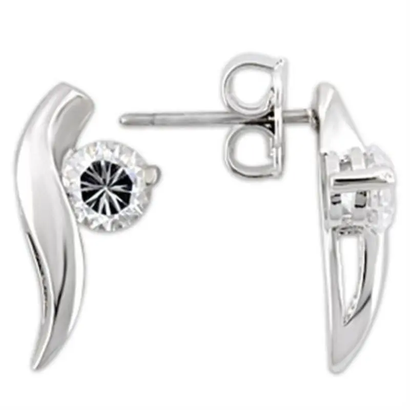 Rhodium 925 Sterling Silver Earrings With Aaa Grade Cz In Clear 1
