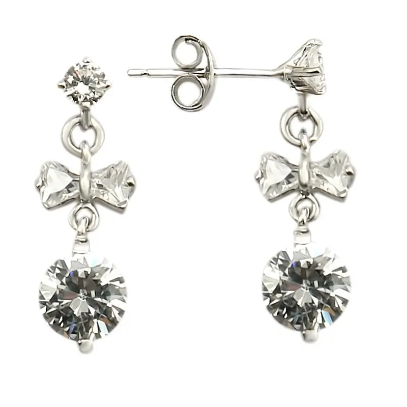 Rhodium 925 Sterling Silver Earrings With Aaa Grade Cz In Clear 1