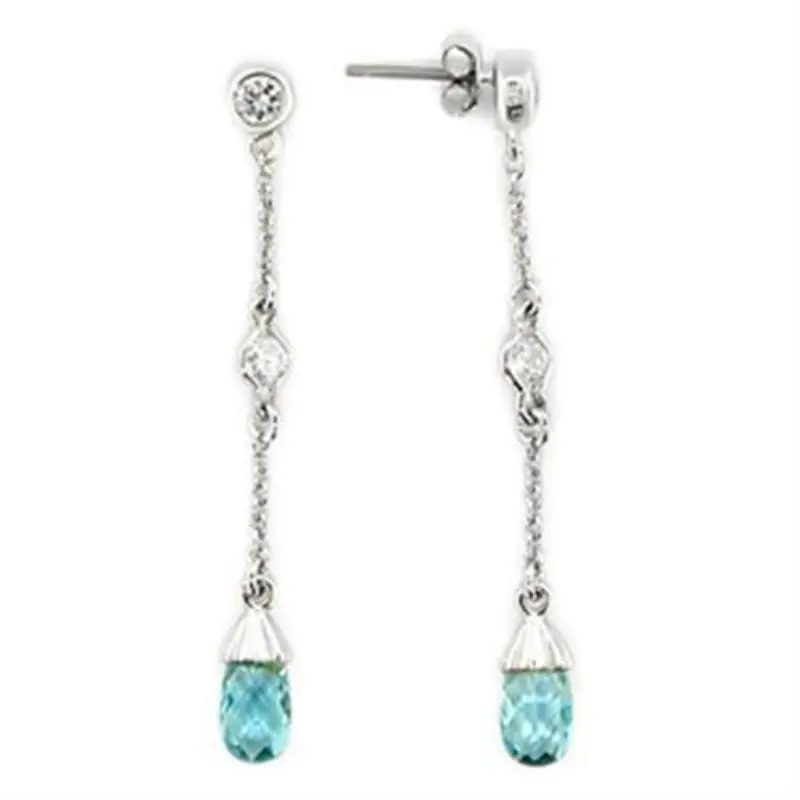 Rhodium 925 Sterling Silver Earrings With Genuine Stone In London Blue 1