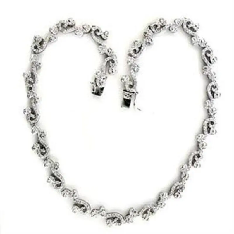 Rhodium 925 Sterling Silver Necklace With Aaa Grade Cz In Clear 1