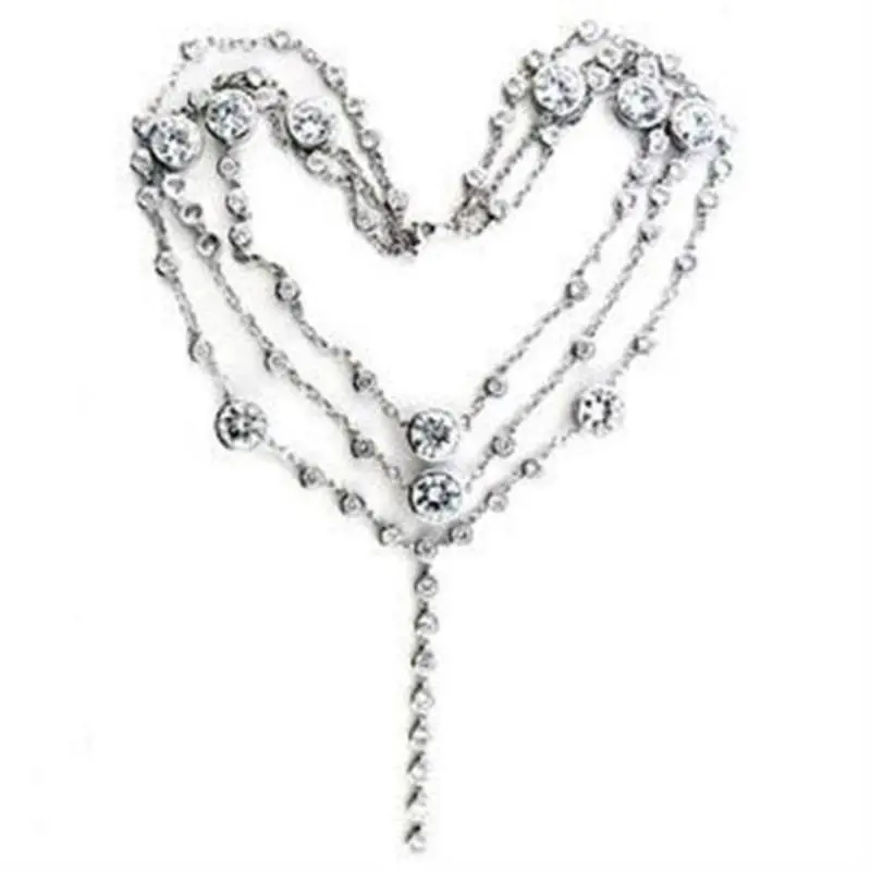 Rhodium 925 Sterling Silver Necklace With Aaa Grade Cz In Clear 1