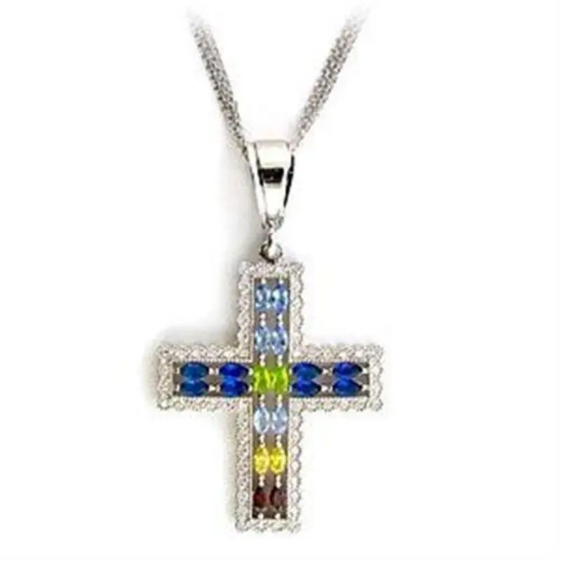 Rhodium 925 Sterling Silver Necklace With Aaa Grade Cz In Multi Color 1
