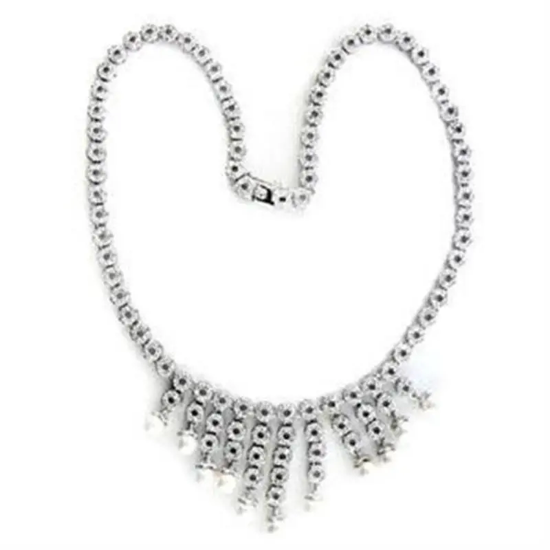 Rhodium 925 Sterling Silver Necklace With Synthetic Pearl In White 1