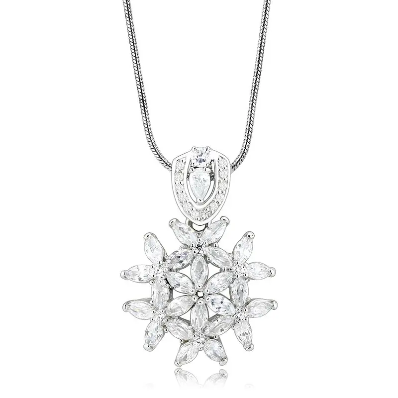 Rhodium 925 Sterling Silver Pendant With Aaa Grade Cz In Clear 1