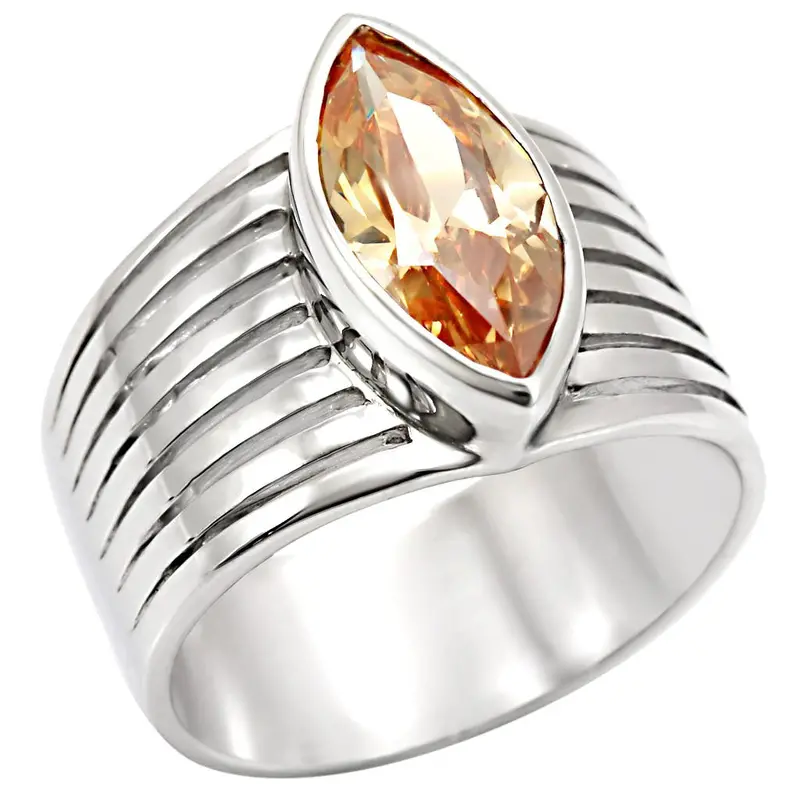 Rhodium 925 Sterling Silver Ring With Aaa Grade Cz In Champagne 1