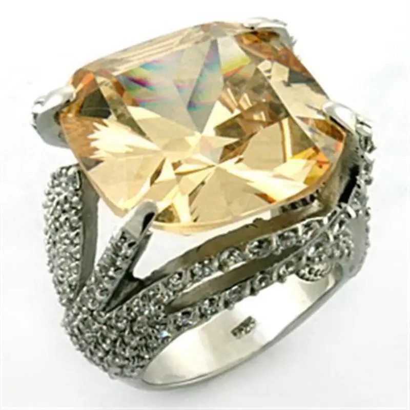 Rhodium 925 Sterling Silver Ring With Aaa Grade Cz In Champagne 1