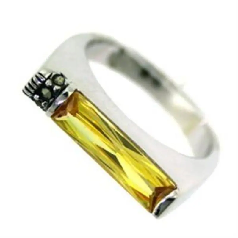 Rhodium 925 Sterling Silver Ring With Aaa Grade Cz In Citrine 1