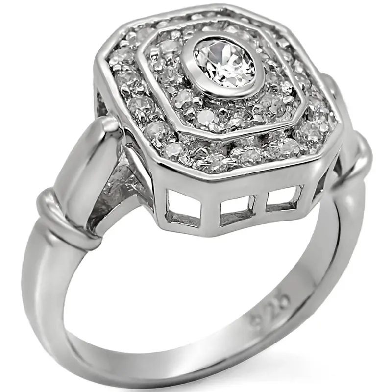 Rhodium 925 Sterling Silver Ring With Aaa Grade Cz In Clear 1
