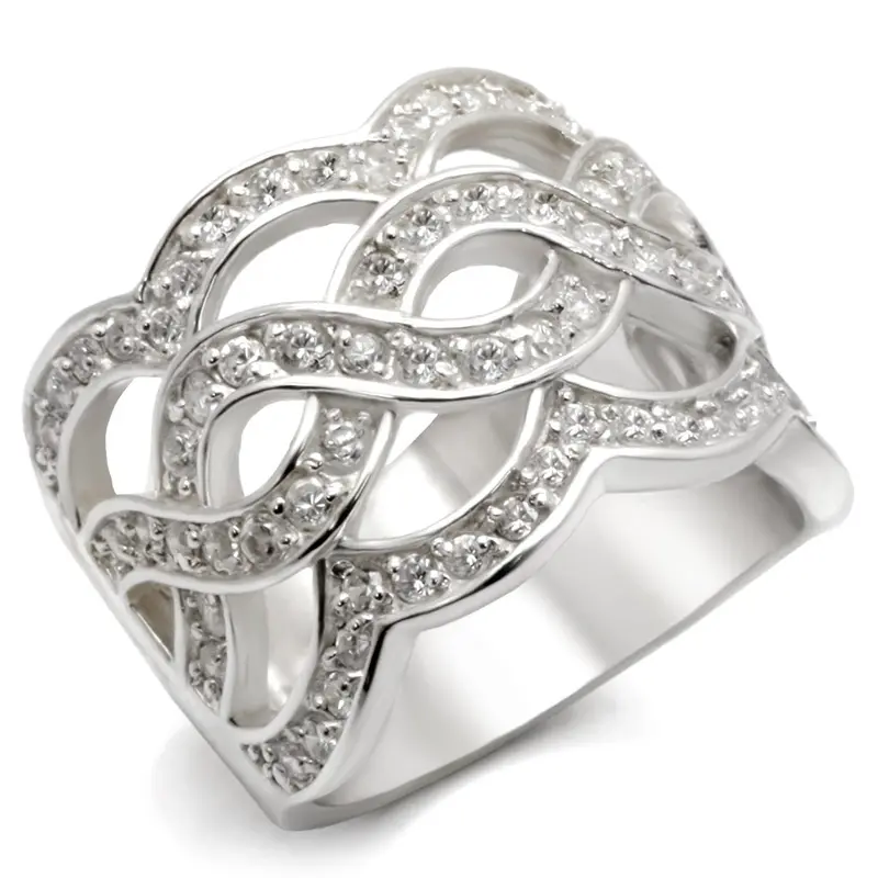 Rhodium 925 Sterling Silver Ring With Aaa Grade Cz In Clear 1