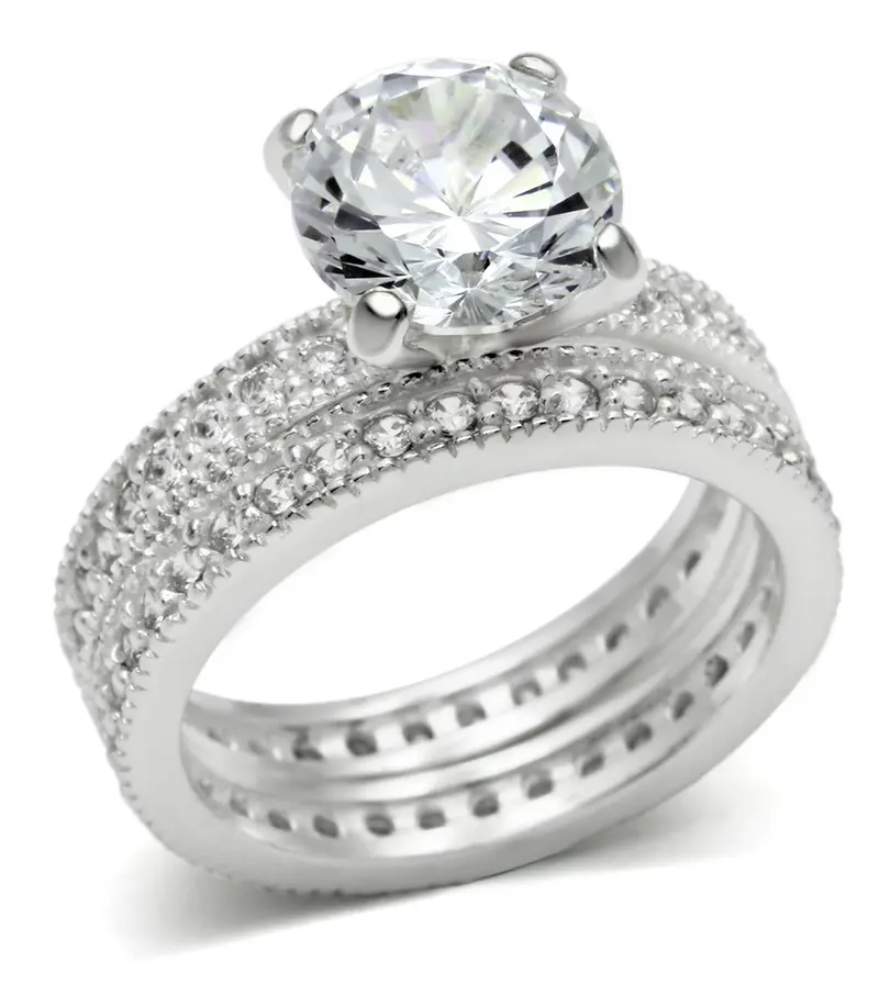 Rhodium 925 Sterling Silver Ring With Aaa Grade Cz In Clear 1