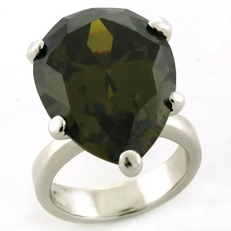 Rhodium 925 Sterling Silver Ring With Aaa Grade Cz In Olivine Color 1