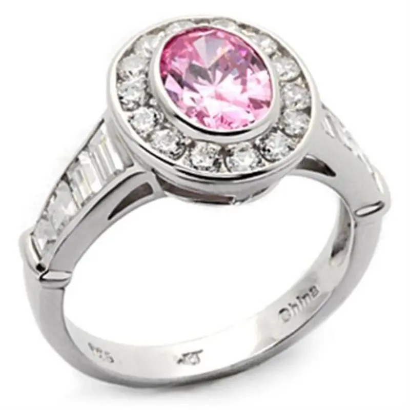 Rhodium 925 Sterling Silver Ring With Aaa Grade Cz In Rose 1