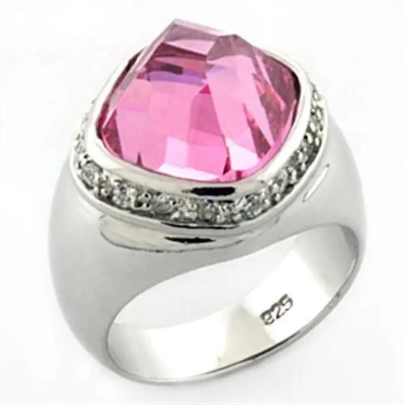 Rhodium 925 Sterling Silver Ring With Aaa Grade Cz In Rose 1