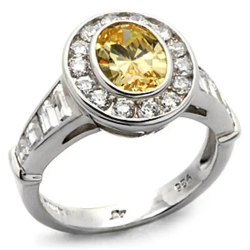 Rhodium 925 Sterling Silver Ring With Aaa Grade Cz In Topaz 1