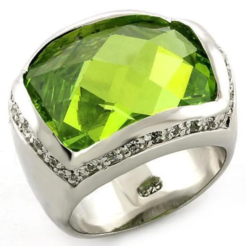 Rhodium 925 Sterling Silver Ring With Synthetic Synthetic Glass In Peridot 1