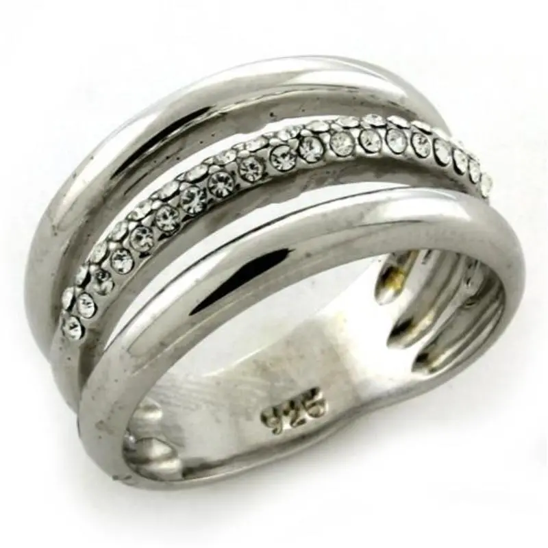 Rhodium 925 Sterling Silver Ring With Top Grade Crystal In Clear 1