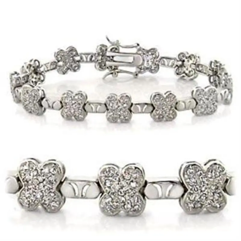 Rhodium Brass Bracelet With Aaa Grade Cz In Clear 1