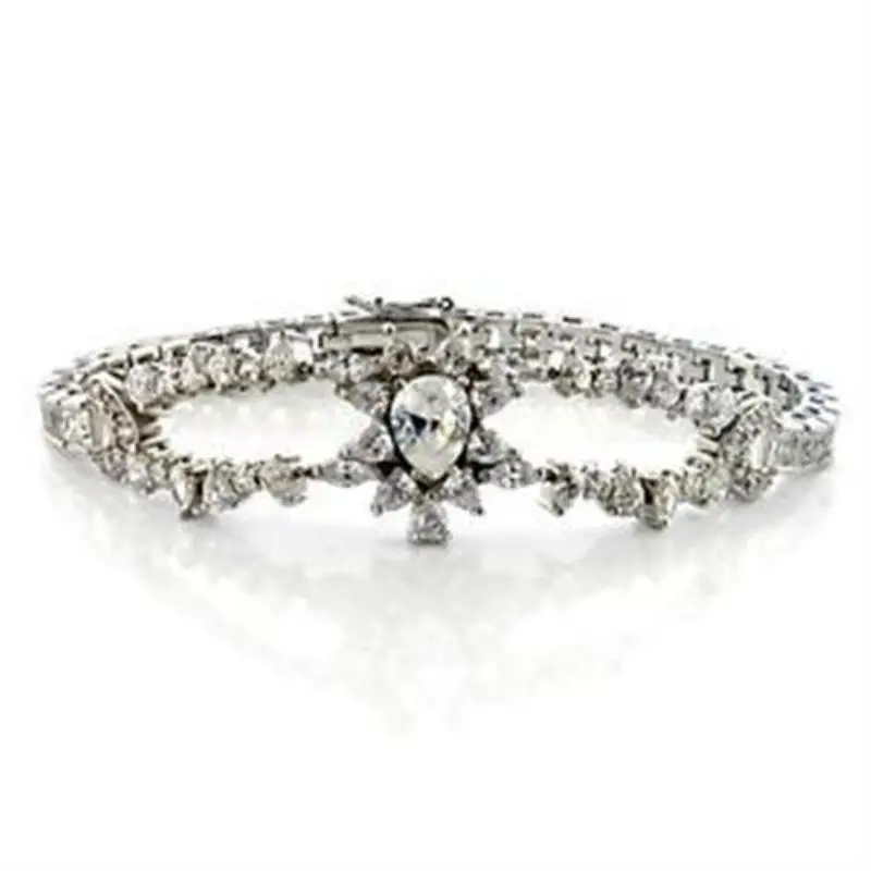 Rhodium Brass Bracelet With Aaa Grade Cz In Clear 1