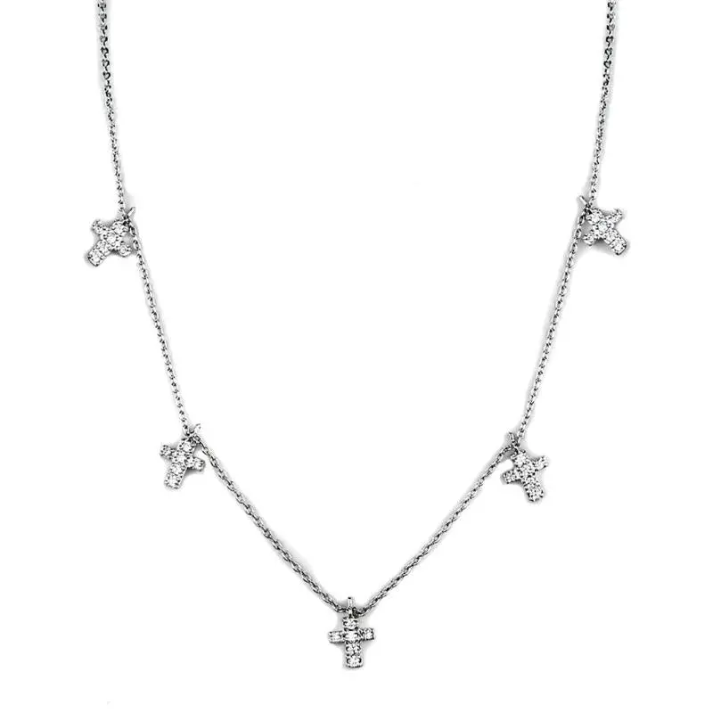 Rhodium Brass Chain Pendant With Aaa Grade Cz In Clear 1