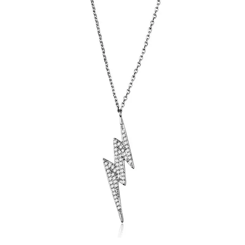 Rhodium Brass Chain Pendant With Aaa Grade Cz In Clear 1