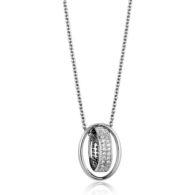 Rhodium Brass Chain Pendant With Aaa Grade Cz In Clear 1