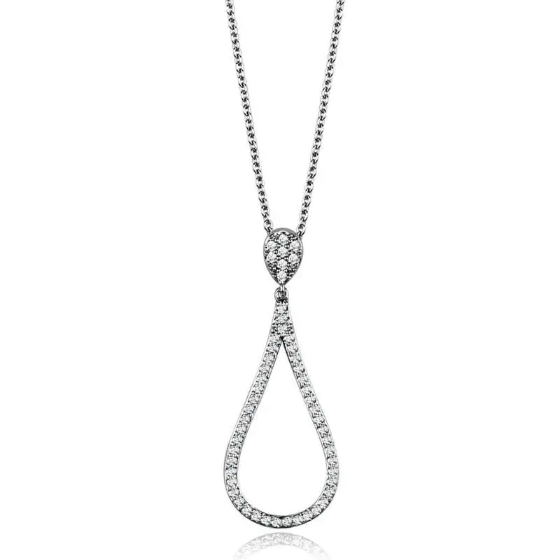 Rhodium Brass Chain Pendant With Aaa Grade Cz In Clear 1