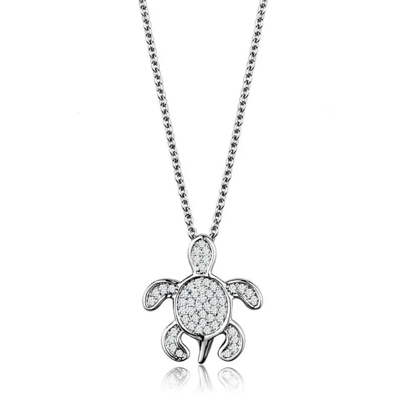 Rhodium Brass Chain Pendant With Aaa Grade Cz In Clear 1