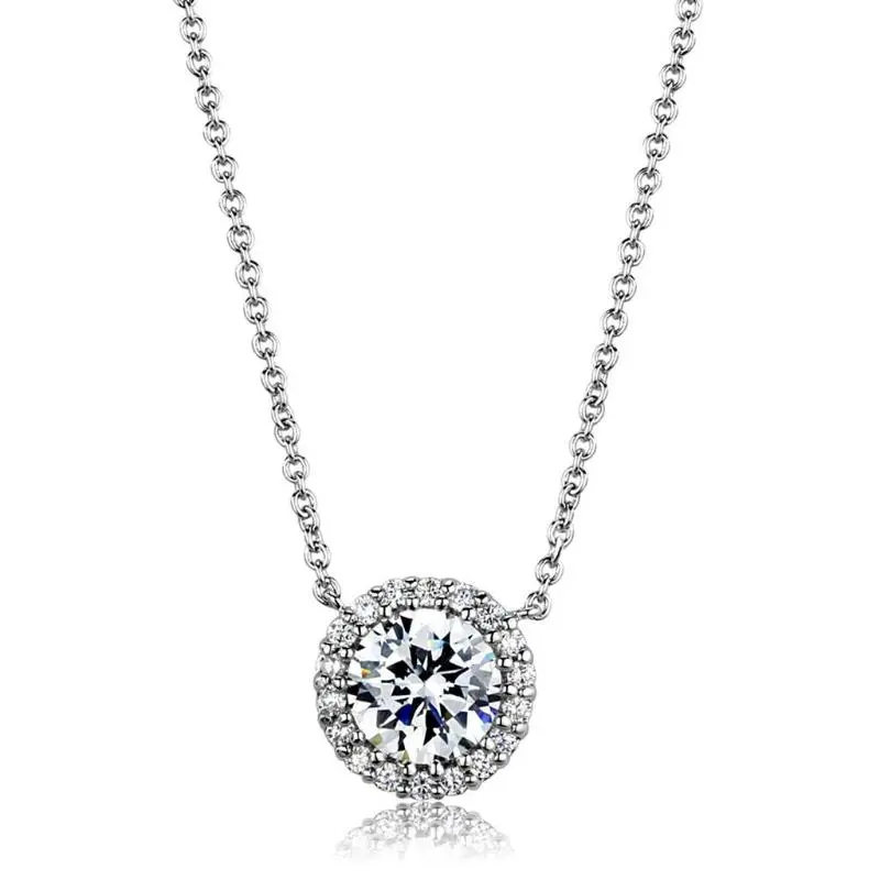 Rhodium Brass Chain Pendant With Aaa Grade Cz In Clear 1
