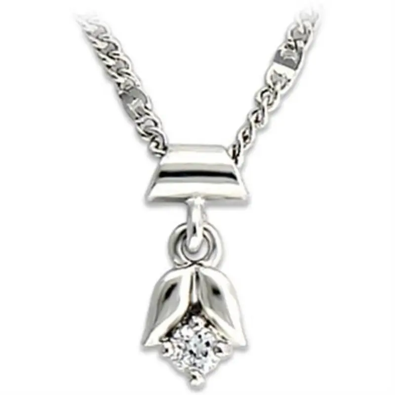 Rhodium Brass Chain Pendant With Aaa Grade Cz In Clear 1